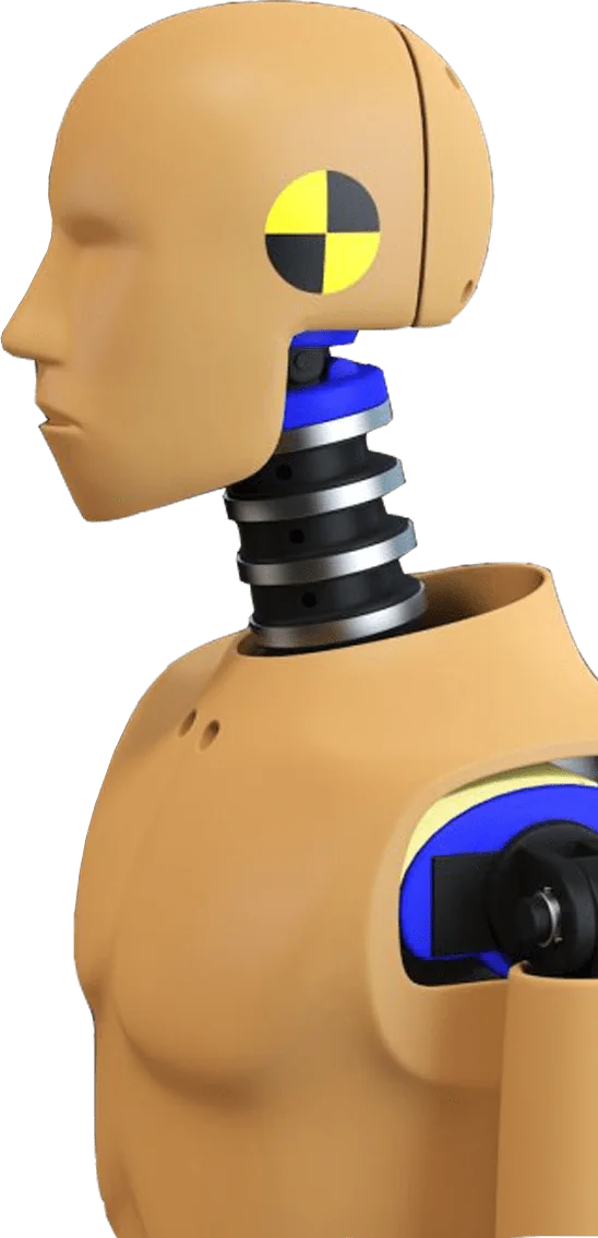 Crashtestdummy die staat voor veiligheidstesten van autostoelhoezen